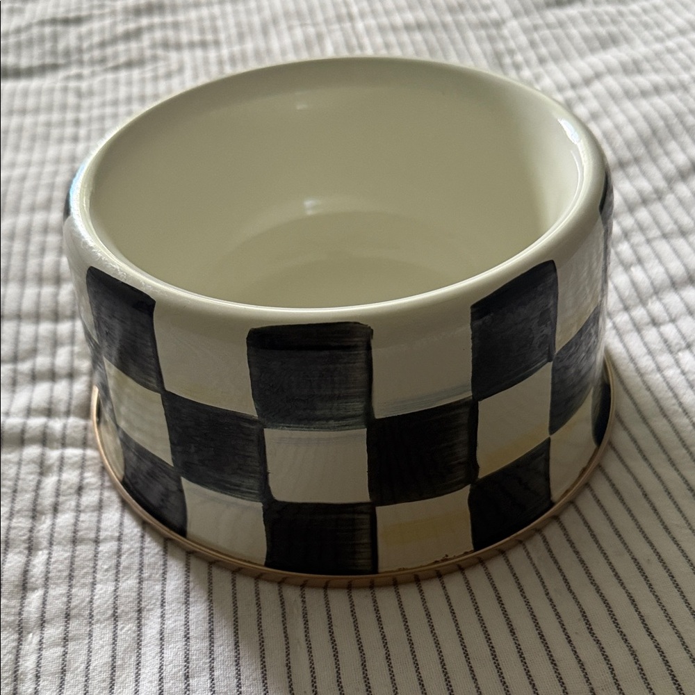 MacKenzie-Childs Cream and Gold Rimmed Bowl for small dog /cat